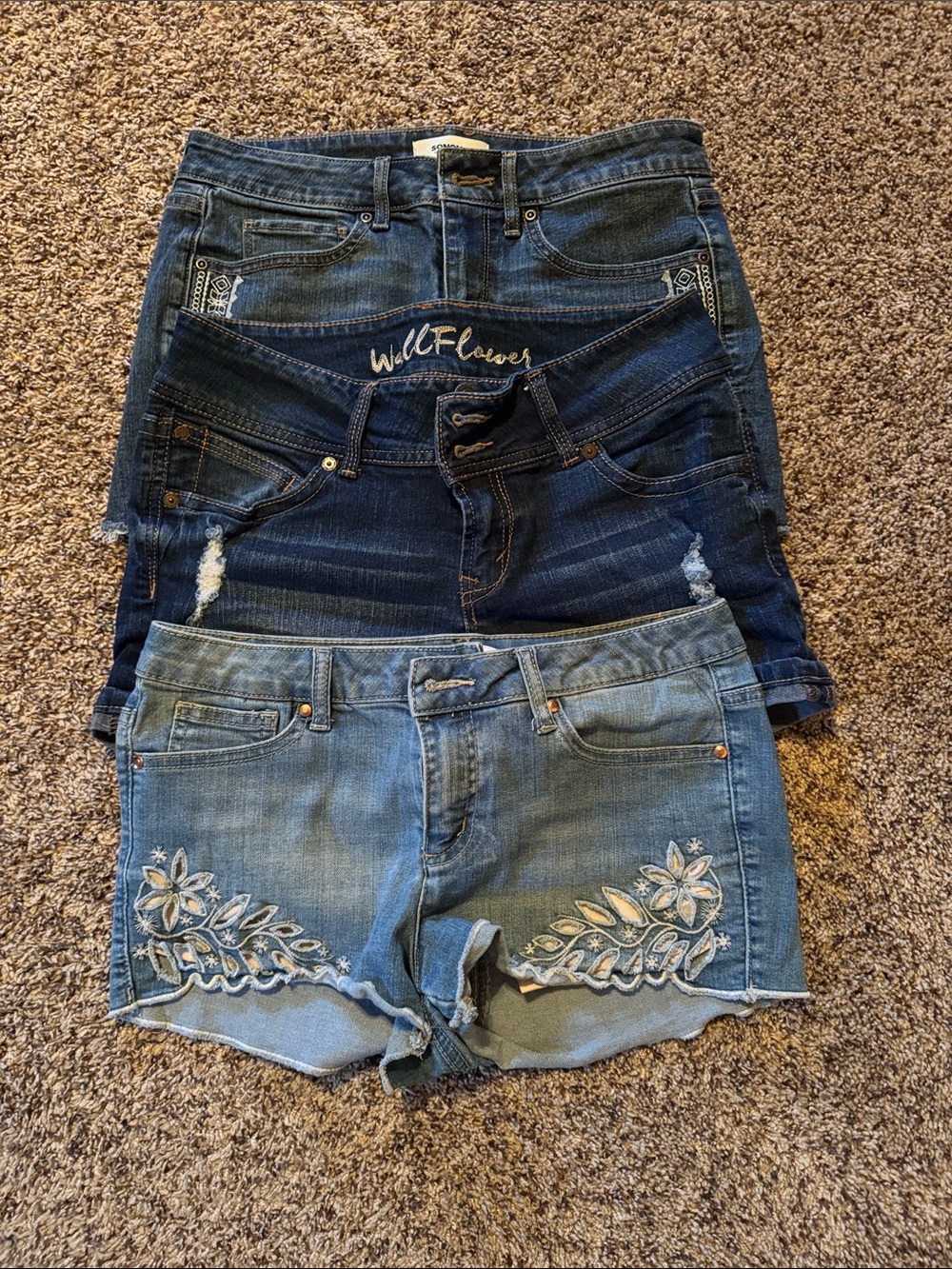 Women’s Denim Shorts Trio - Light Blue, Medium Blue, Dark Blue